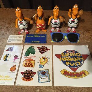 KRAFT CHEESASAURUS REX DINOSAUR TOY LOT FIGURES USA SURFER SUNGLASSES STICKERS